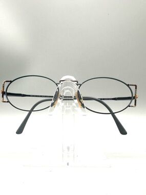 Mega-Top 601 Oval Eyeglasses Matte Black Patterned Temples Germany 48-18-135